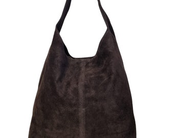 Real Suede Leather Oversize Brown Slouch Bag Chocolate Brown Tote bag Dark Brown Hobo handbag Brown Shoulder Bag Brown Suede Bag Office Bag