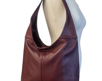 Bolso hobo de piel italiana burdeos: bolso de mano holgado