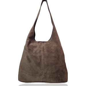 Sac hobo oversize souple surdimensionné en cuir suédé - Cabas taupe foncé