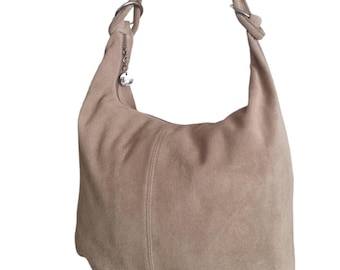 Echt Wildleder Oversized Hobo Bag Beige Slouch Tote