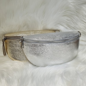 Real Leather Metallic Fanny Pack: Gold or Silver Bum Bag