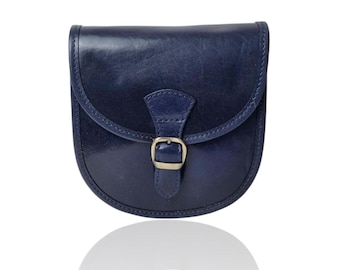 Bolso bandolera de piel italiana hecho a mano: Bolso pequeño azul marino