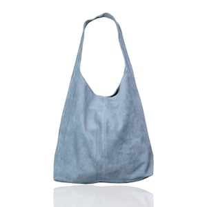 Echte Wildleder Pastell Blau Slouch Bag Pastell Blau Tote bag Hellblaue Hobo Handtasche Blaue Umhängetasche Pastell Blau Wildledertasche Bürotasche