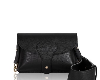 Sac en cuir véritable noir Sacs à bandoulière noirs Sac à bandoulière noir Sacs en cuir noirs Sac à main noir pour femme Cadeaux pour elle