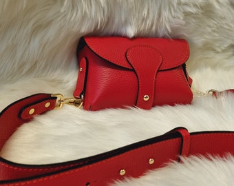 Bolso rojo de cuero real bolso bandolera rojo bolso de hombro rojo bolso de fiesta rojo con correa ancha ajustable-herrajes dorados regalos de Navidad para ella