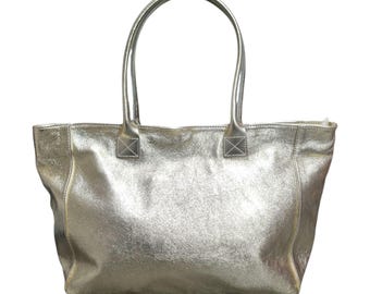 Italian Leather Gold Metallic Slouch Hobo Bag