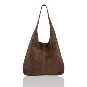 Sac oversize marron en cuir véritable en daim Sac fourre-tout marron clair Sac à main hobo marron foncé Sac à bandoulière marron foncé Sac en daim marron Sac de bureau