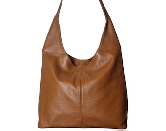 Bolso hobo de piel italiana: bolso tote holgado marrón