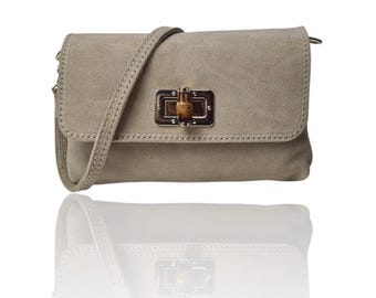Beige Italian Suede Clutch Bag with Detachable Straps