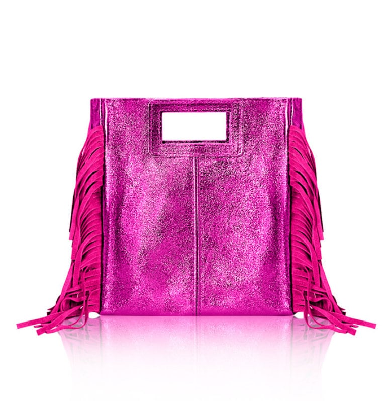 Metallic Real Leather Fuchsia Fringe Bag, Fuchsia Clutch Bag