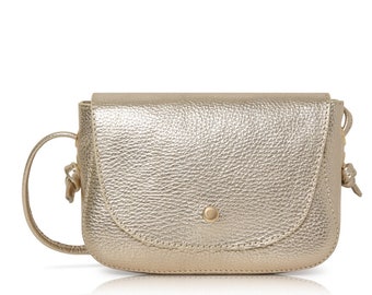Gold Leather Bag Gold Crossbody bag Gold Shoulder bag Gold Party bag With Adjustable Strap-Gold Hardware