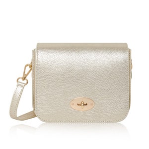 Gold Echtleder Tasche Gold Umhängetasche Gold Schultertasche Gold Partytasche Mit Langen Abnehmbaren Riemen Strap-Gold Hardware