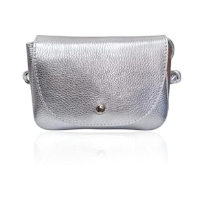 Silver Genuine Leather Crossbody Bag Silver Shoulder bag Silver Party bag Silver Leather Purse Minimalist bag Silver Handbag Gold Hardware