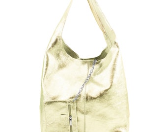 Sac fourre-tout en cuir véritable argenté métallisé Sac fourre-tout or rose Sac fourre-tout doré Sac hobo Sac à bandoulière argenté Sac de bureau Sac de voyage Sac souple