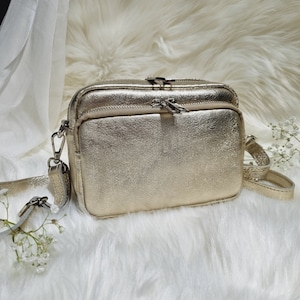 Gold Ledertasche Crossbody bag Gold Schultertasche mit langem abnehmbaren Riemen -Silber Hardware