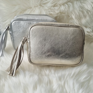 Silver Structured Leather Handbag Personalised Leather Bag 