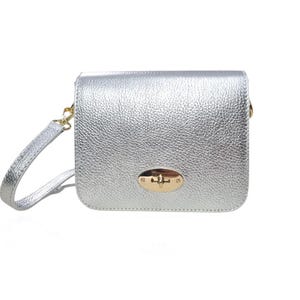 Bolsa transversal de couro prateada: bolsa para festa à noite