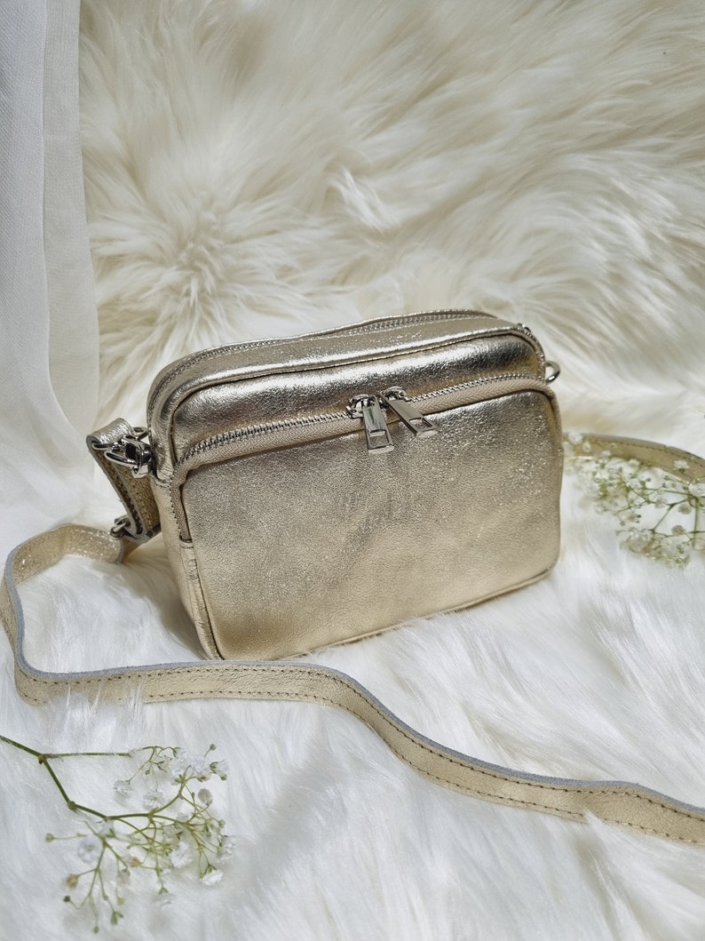 Gold Leather Bag Crossbody Bag Gold Shoulder Bag With Long - Etsy