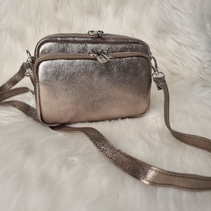 Bronze Leather Bag Bronze Crossbody bag Bronze Shoulder bag Bronze Party Bag Bronze Double zip Bag With Detachable Strap Gifts for her