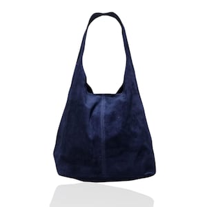 Echte Wildleder Marineblau Slouch Dunkelblaue Einkaufstasche Blaue Hobo-Handtasche Marineblaue Schultertasche Blaue Wildledertasche Marineblaue Bürotasche