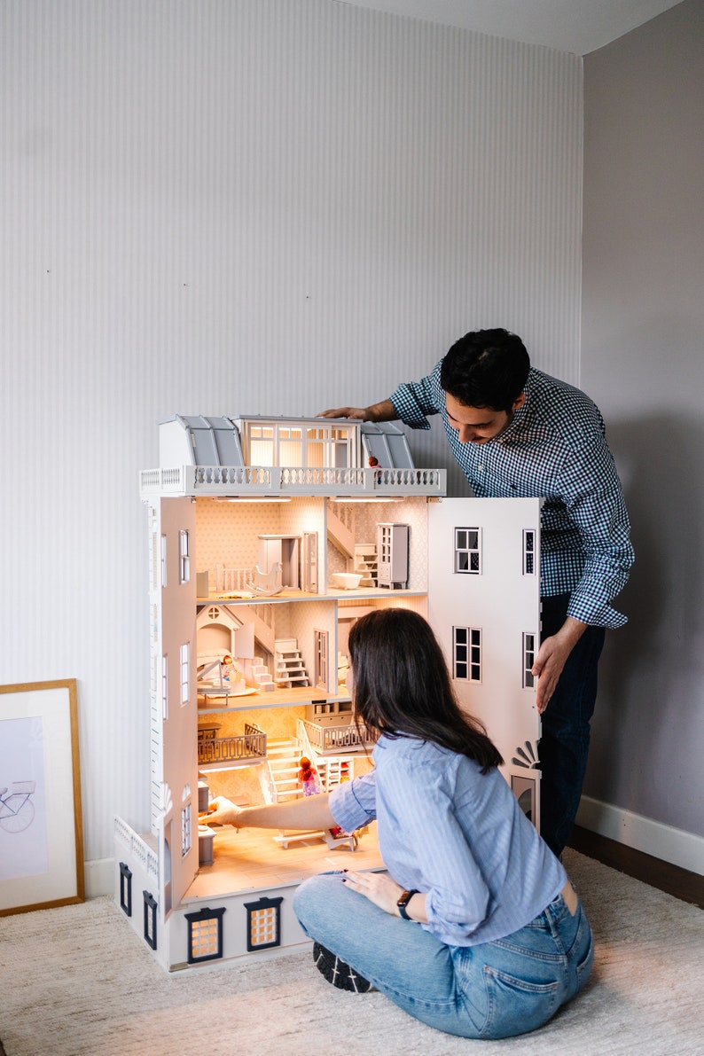 a wooden dollhouse