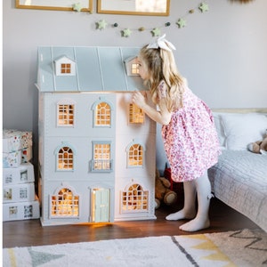 Handmade Wooden Dollhouse: House of London, Furniture & Textiles Included