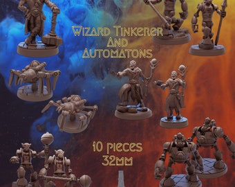 Wizard Tikerer automatons | 32mm Miniature Bundle | DnD | Pathfinder | TTRPG | 8k printed | Mujja's Forge | Mage | Robot | Warrior | Spider