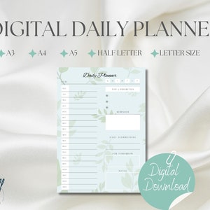 Minimalistischer Tagesplaner| Druckbarer Planer| Tägliches Organizer-Tagebuch|Start Sonntag und Montag|A3/A4/A5/Letter-Format/halbe Größe| Digitaler Download