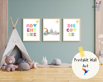 Adventure Animals Print Set: Modern Kids Room Decor (Digital Download)