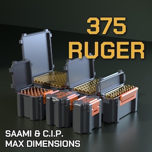 Digitaal STL-bestand van een 375 Ruger munitiekist, 3D-printbare SBOX munitieopslag.