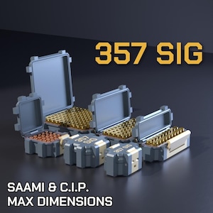 File digitale STL per scatola porta munizioni calibro 357 SIG, contenitore per munizioni SBOX stampabile in 3D.