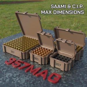 Digitaal STL-bestand voor een munitiekist voor de 357 Magnum, 3D-printbare ABOX munitieopslag.