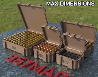 Digital STL file 357 Magnum Ammo Box, 3D Printable ABOX Ammunition Storage