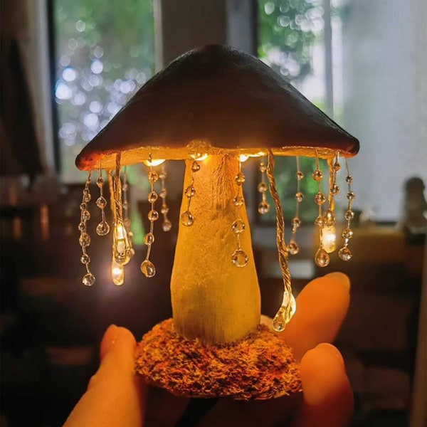 Handmade Mushroom Lamp|Dreamy and Romantic Night Light|Raindrop Mushroom Handmade Night Light