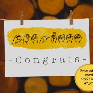 Tarjeta de felicitación imprimible, lenguaje de señas americano, descarga digital, tarjeta 4x6 y 5x7 con sobre imprimible