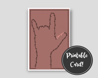 Printable I Love You Card, American Sign Language, for Anniversary or Valentines Day, 4x6 and 5x7 card with envelope templates