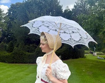 Paraguas de encaje vintage victoriano blanco de apertura manual para bodas
