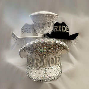 Bride Cowgirl Hat with Veil, Hen Party | Bride Gift, Bride Cow Girl Hat + Bridal Shower, Bride To Be, Bachelorette Party, Last Disco