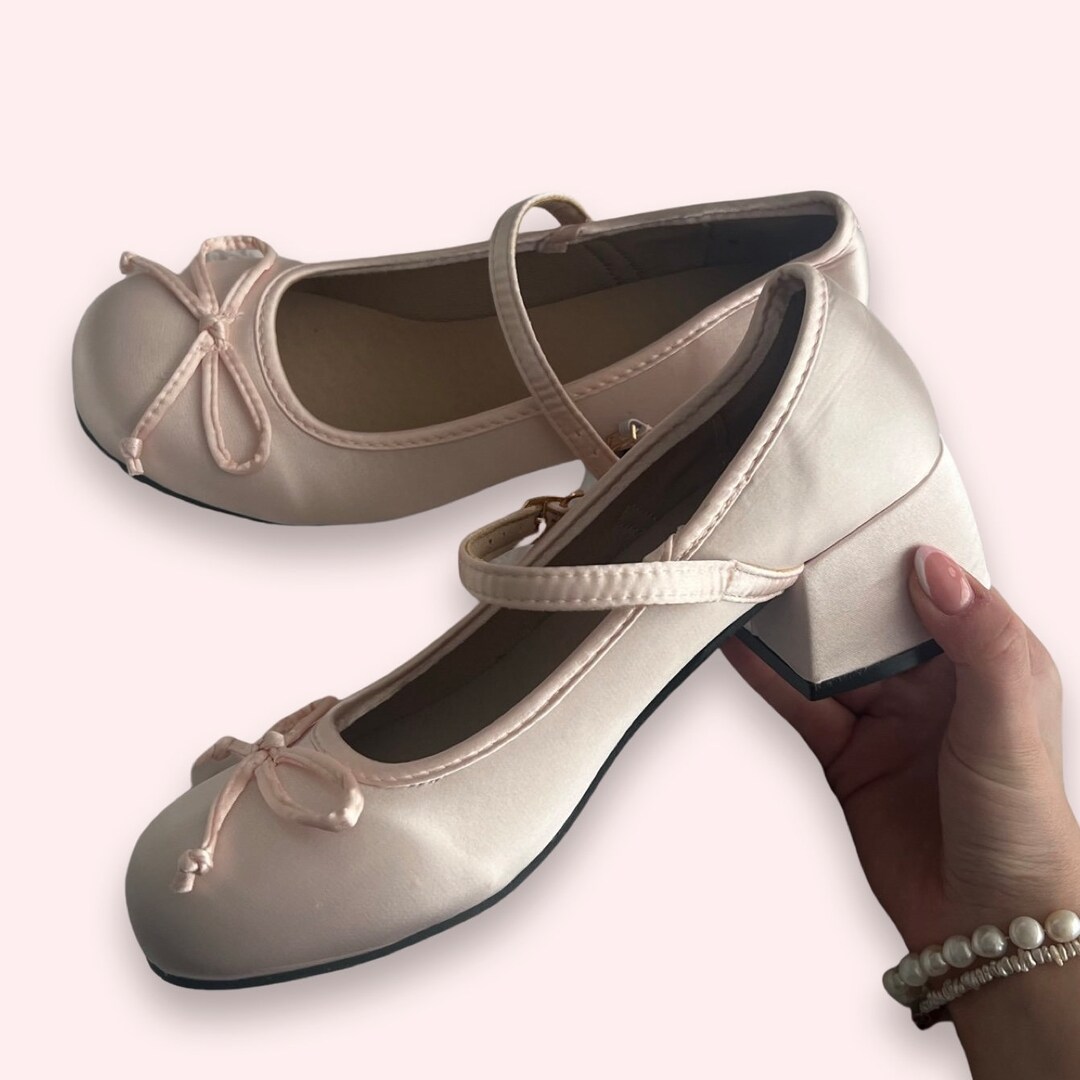 Satin Block Heel Ballet Shoes Etsy