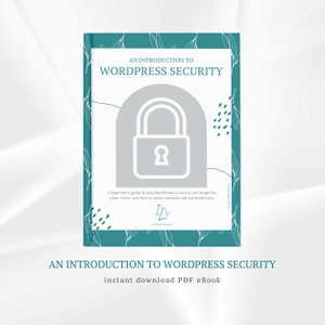 May include: A teal blue ebook cover with a white padlock and the text "AN INTRODUCTION TO WORDPRESS SECURITY" and "instant download PDF eBook".