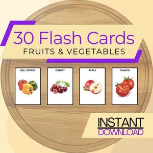 30 Montessori Obst & Gemüse Lernkarten perfekt für die Vorschule, die Heimschule und das Lernen im Kleinkindalter. Druckfertiger digitaler Download.