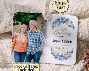 50th Anniversary Ornament with Photo, Golden Anniversary Gift for Parents, Personalized Couple Names and Date Keepsake, Christmas 2026