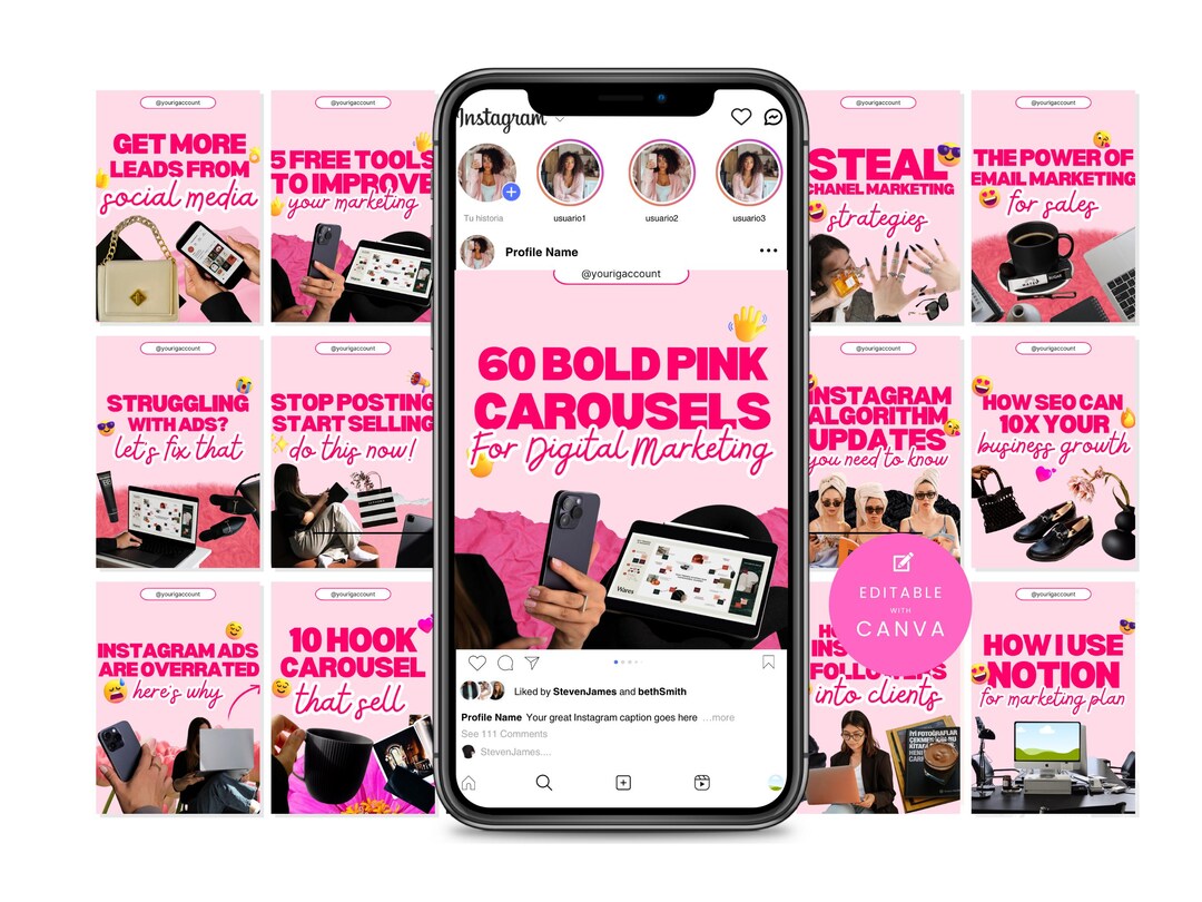 Instagram Carousel Templates - Bold Pink - MRR PLR Digital Products ...