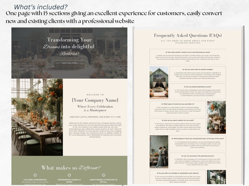 Event Planner Canva Website Template, Events Manager Landing Page Design, Professional Canva Web Template for Party Planners image 5