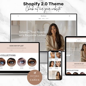 Lash Shopify-thema, bewerkbaar websiteontwerp voor beautybedrijven, esthetische banners, wimpersjabloon, aanpasbare thema&#39;s voor lash-techneuten
