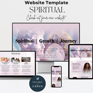 Spirituele genezer Canva één pagina bestemmingspagina website, professionele canva-sjabloon voor fysieke ondernemers. Zakelijke verkoop kristaltherapie