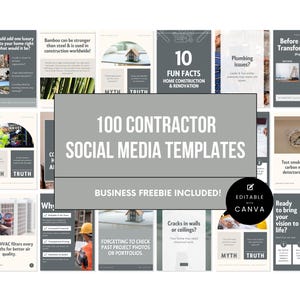 Plantillas para publicaciones en redes sociales de contratistas, plantillas editables de Instagram para construcción, ideas de marketing de Canva