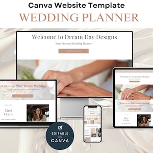 Canva Wedding Planner Website, Editable Wedding Website, Simple Wedding Rsvp, Digital Invitation, Template Wedding Website In Canva