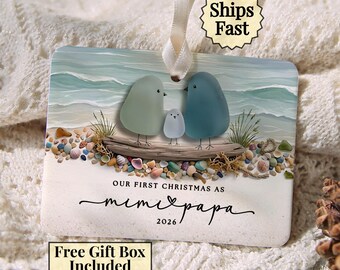 First Christmas as Grandparents Ornament, Sea Glass Beach Birds Keepsake, Mimi and Papa Gift, New Baby Gift for Grandma and Grandpa