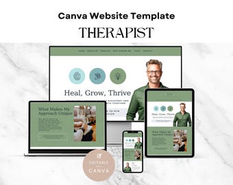 Male Life Coach Therapist Canva Website Template, Psychotherapist Landing Page Design, Professional Mental Health Counsellors